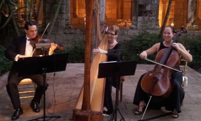 The Elegant Harp String Trio performs for Wedding at Spanish Monastery Miami FL