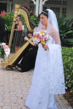 Wedding cocktail hour at Deer Creek Country Club Deerfield Beach Florida with The Elegant Harp